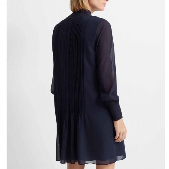 NWT Club Monaco Navy Blue Mockneck Pintuck Dress 00 - Picture 3 of 3